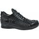 Fennix Italy 3340 Black 3 All-Over Genuine Baby Hornback Crocodile Tails Sneakers With Swarovski Crystals Alligator Head